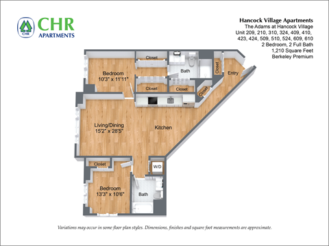 Floor plan for 2 beds, 2 baths, 1299 sqft